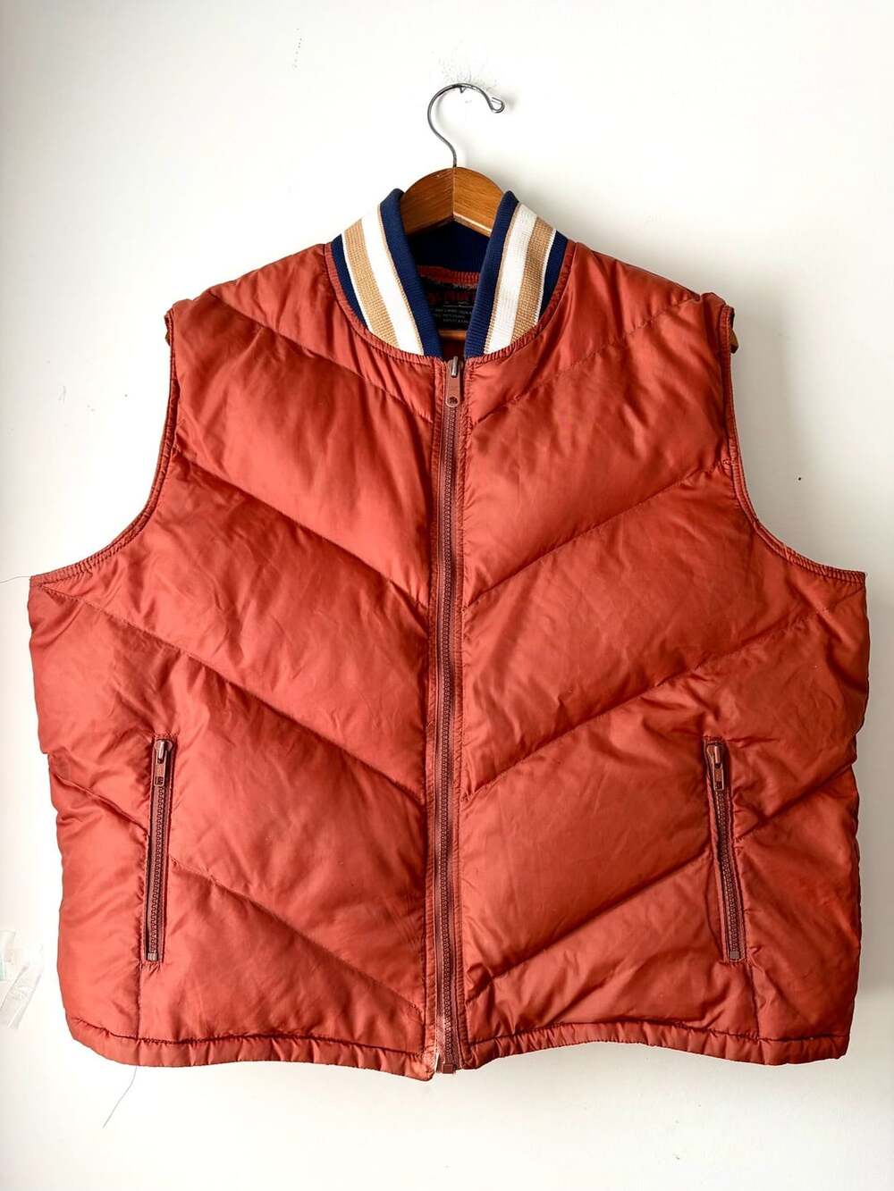 Vintage 1970s St Moritz Puffer Vest Size XL Orange Down Filled